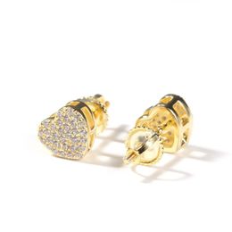 Mens Hip Hop Stud Earrings Jewellery Womens Fashion Gold 925 Silver Heart Diamond Earrings2295