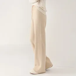 Women's Pants Merino Wool Knit Woman's Loose Casual Wide Leg Elastic Mid Waist Long Trousers Winter Full Length
