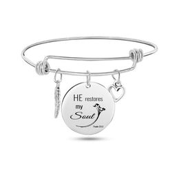 Bible Pslam Bangle Stainless Steel Engrave Verse Pendant Hollow Angel Wing Heart Charms Bracelets Bangles Christian Jewelry245p