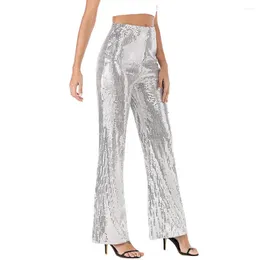 Women's Pants Performance Sequin Women Wide-leg See-through High Waist Flared Hem For Nightclub Party