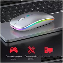 Mice Bluetooth Usb Wireless Mouse Rechargeable 2.4Ghz Led Light Noiseless Ergonomic Design Touch For Laptop Book Ipad Pc Computer Dr Dhafy