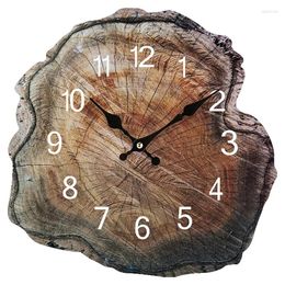 Wall Clocks 12 Inch Simulation Annual Ring Wooden Clock Old Wood Grain Silent Watch Living Room Home Office Decorations