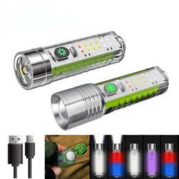 New Portable Lanterns Super Bright LED Flashlight with White/red/blue/purple Side Light Strong Magnets 10W LED Wick Lighting USB rechargeable lamp