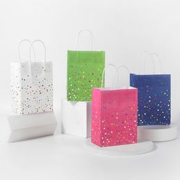 Colored dot tote paper bag white kraft paper square bottom gift wrapping bag