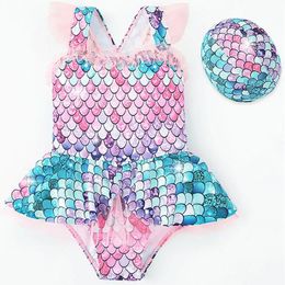 swimwear Mermaid Little Princess Swimsuit Baby Girls Swimwear One Piece Girls With Hat Children Swimwear Kids Beach Wear Bathing Suit