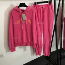 Sweat Suits For Women Designer Tracksuit Color Blocking Letter Printing Red Sportswear Casual Personality Pullover Hoodie Long Pants 2 Piece Set Womens Clothing