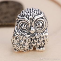 Silver owl charms animal beads authentic S925 sterling beads fits Jewellery bracelets CH621279E