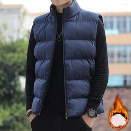 Men's Vests Fall Winter Men Vest Coat Padded Thickened Stand Collar Pure Color Sleeveless Down Zipper Pockets Warm Waistcoat