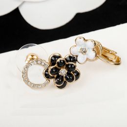 2024 Luxury quality charm drop earring with black and white design enamel sparkly diamond in 18k gold plated have stamp box PS3604A