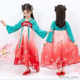 Girl's Dresses New Hanfu Dress 3-9 Years Old Kids Flower Blossom Dress Chinese Style Child Costumes Chinese Style Girls Party Formal Dresses