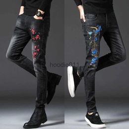 Men's Jeans Mens High Quality Embroidery Jeans Slim-fit Stretch Denim Pants White-Washed Scratched Street Casual Jeans; L231220