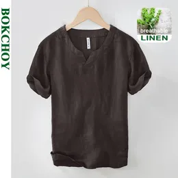 Men's T Shirts 2023 Summer Linen Short Sleeve Shirt For Men Casual Thin Solid Colour Slim Clothing BL998