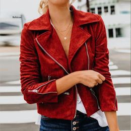 Women's Jackets Autumn Winter Suede Leather Jacket Flight Ladies Coat Zip Up Biker Casual Tops Clothes Cool Outwears Fashion