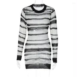 Casual Dresses Autumn Women's Long Sleeve Stripe Sexy Knitted Wrap Hip Dress