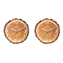 Wall Clocks 12in Wooden Clock Mounted Growth Rings Mute Art Home Office Decoration Battery Operated Large Size