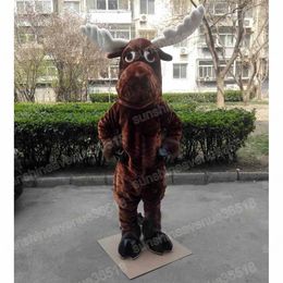 Adult size Brown Moose Deer Mascot Costume Cartoon theme character Carnival Unisex Halloween Carnival Adults Birthday Party Fancy Outfit For Men Women