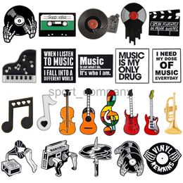 Music Series Enamel Brooch Violin Piano Phonograph CD Rock Charm Saxophone Creative Badge Punk Clothing Lapel Pins Jewellery Gift