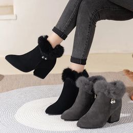 Boot High Heels Shoes Platform Fur Crystal Tassels Chelsea Ankle Boots Winter 2024 Trend Warm Short Cotton Goth Snow 231219