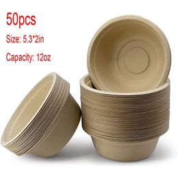 Disposable Take Out Containers 100% Biodegradable 50 Pcs Disposable Soup Bowls Paper Bowls for Soups Appetisers Household Food Containers Kitchen Storage 231219