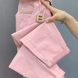 Women s Jeans High Waist Pink Denim Harem Pants 2023 Spring Summer Loose Ankle length All match Large Size Straight M 4XL 231219