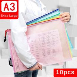 Thickened A3 File Bag Large Capacity Student Supplies Transparent Mesh Zipper Office Book Test Paper Archive 231220