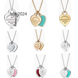 2023 T series new designer Pendant Necklaces double Love Heart-shaped With drill Necklace for woman s925 Silver needle Fashion Jewelry engagement gifts