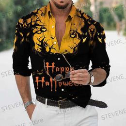 Men's Casual Shirts 2024 New Halloween Long Sleeve Shirts Christmas Shirts For Men Pumpkin Lights 3d Print Holiday Party Men Shirts Long Sleeve Tops T231220