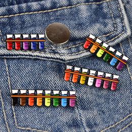 Creative Rainbow Test Tube Enamel Brooch Scientific Chemistry Experiment Test Tube Potion Reagent Metal Badge Punk Pins Jewellery