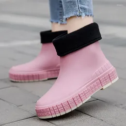 Boots Stylish Outdoor Women Platform Shoes Woman Non-slip Waterproof Work Short Fall And Winter Plush Warm Rain