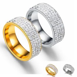 316 Stainless Steel Diamond Studded Couple Ring European And American Fashion Five Or Three Rows Full Rhinestone Gold Rings247U