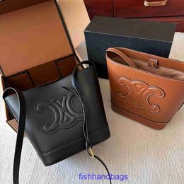 Celins's original tote bags online store High quality Triumphal Arch mini bucket top layer cowhide leather large capacity crossbody shoulder With real logo
