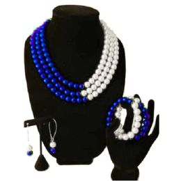 Charms Greek Multilayer Blue White Pearl Jewelry Set Zeta Phi Beta Sorority Pearl Necklace Bracelet Earring