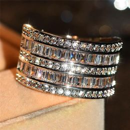 Whole- Wieck Luxury Jewellery 925 Sterling Silver Princess Cut White Topaz CZ Diamond Eternity Women Wedding Engagement Band Rin204D