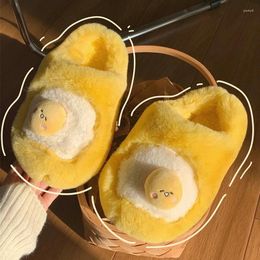 Slippers Cute Plush 2023 Winter Women's Funny Egg Yolk Cotton Casual Warmth Indoor Floor Home Shoes