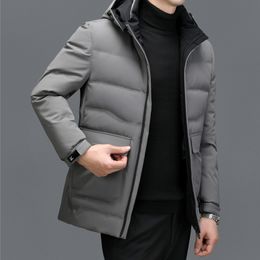 Thickened down jacket men's short 2023 winter new detachable hat white duck down winter warm casual jacket jacket jacket