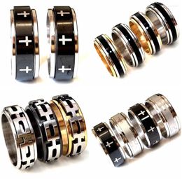 Cluster Rings 30pcs Rotatable Men Ring Stainless Steel Spinner Cross Spin Rotating 8mm Wedding Band Man Punk Party Jewellery