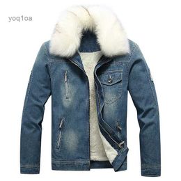 Men's Jackets Men's Winter Jean Jacket Man's Outerwear Warm Denim Coat Mens Plus Size Thicker Fleece Lining Fur Collar Jacket for Couple MY211L231026