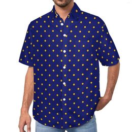 Men's Casual Shirts Gold Dot Print Blouses Men White And Yellow Hawaii Short-Sleeve Vintage Oversized Vacation Shirt Birthday Gift