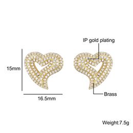 Stud Hip Micro 1Pair Heart Shape Pave Baguette Cubic Zircon Stone Ice out CZ Earring Bling Copper Earrings For Women Men Jewelry 231219