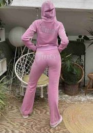 Tracksuits Juicy Women's Apple Velvet Sewing Suits Two Piece Jogging Set Velour Sweatshirt Met Hoodie Pants Suit Womens 666ess IKF1 1 ZN4B