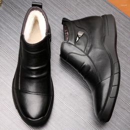Boots Genuine Leather Men Winter Warm Plush Cold Shoes Mens Ankle Cow Male Cotton Shoesko9