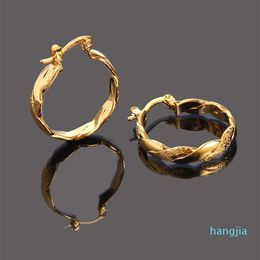 22K 23K 24K Thai Baht FINE YELLOW GOLD GP EARRINGS Hoop E India Jewelry Brincos Top Quality Wave293B