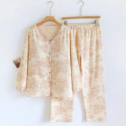 Women's Sleepwear Comfort Cotton Chest Pad Home Clothes Long Sleeved Pants Pajamas Set Spring Autumn Suit Pijama Mujer