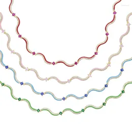 Chains 2024 Design Enamel Waved Bar Charm Choker Necklace In Red Green Blue Pink Gold Colour Women's Fashion Jewellery