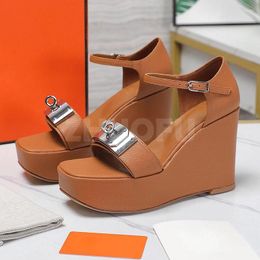 Sandals Women Sandal Summer 2023 Genuine Leather Upper Wedges Design Square Toe Open Heighten Shoes Fashion Trend Female