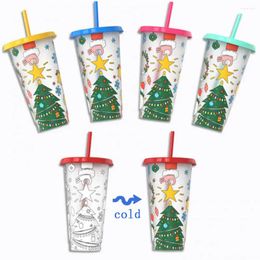 Tumblers 710ML Christmas Tumbler Cup Magical Colour Changing Dustproof Lid With Straw Food-grade Cartoon For Coffee Drinks