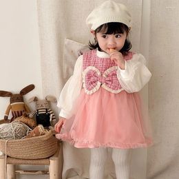 Clothing Sets 2023 Korean Autumn Winter Infant Girl Dress TShirt 2PCS Suit Baby Fragrant Bow Sleevless Plush Velvet Warm Undershirt