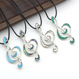 Pendant Necklaces Natural Stone Shell Brooch Abalone Blue Turquoise Malachite Note Shape 50cm Leather Strap Necklace Women Jewelry