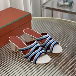 Summer Elegant Brand Sprightly Charms Slides Slippers Mules heels 5.5cm slip on sandals Woven's Leather sole fashion Casual sand party shoes factory footwear