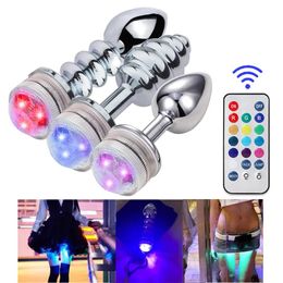 Items Massage Glow In The Dark Butt Plug With Led Anal Plug Light Vagina Decoration Sex Toys Luminous Anal Tail Buttplug Stainless Steel